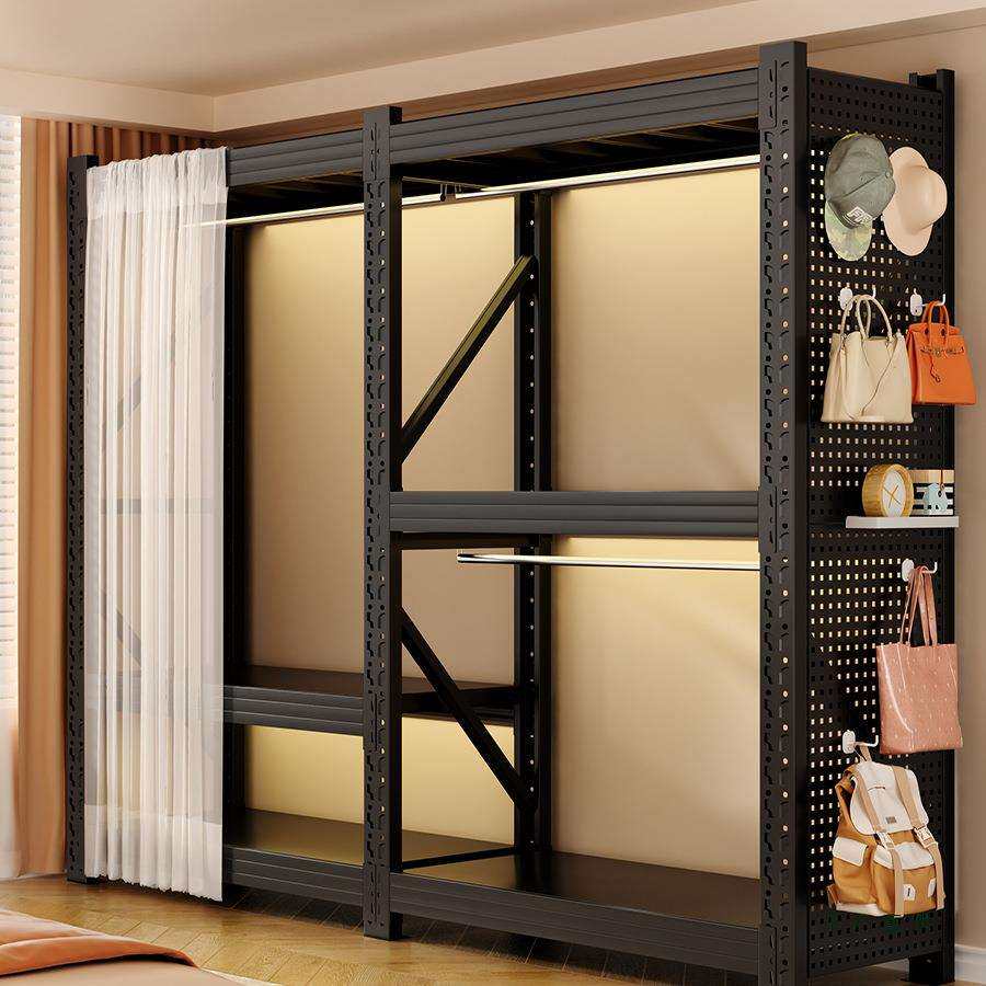 货架衣柜开放式多层置物架钢制家用卧室收纳柜简约质感金属铁架子