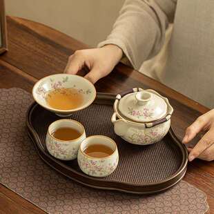 德化茶具汝窑手抓壶茶壶主人杯套装茶杯斗笠杯陶瓷茶盘家用办公装