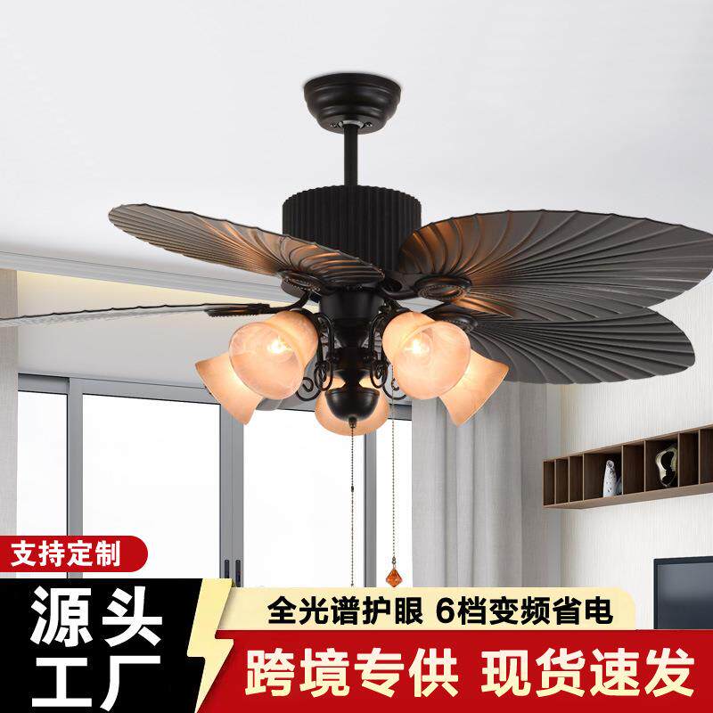 爆款新美式复古客厅风扇吊灯新中古卧室餐厅风扇一体大风力电扇灯