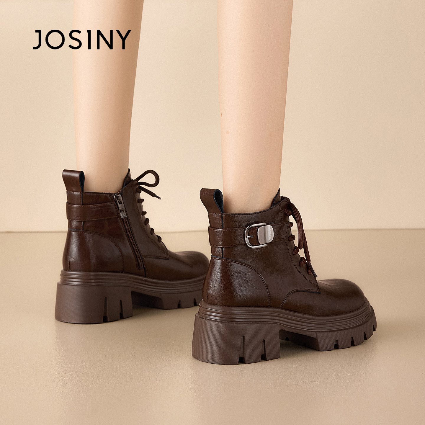 卓诗尼厚底马丁靴小个子中筒靴