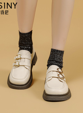 卓诗尼白色乐福鞋女英伦风通勤平底鞋软底孕妇鞋内增高小皮鞋春季