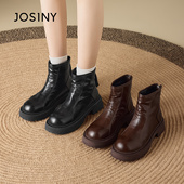 卓诗尼冬季 小个子马丁靴女2024厚款 短靴粗跟瘦瘦英伦风百搭女靴