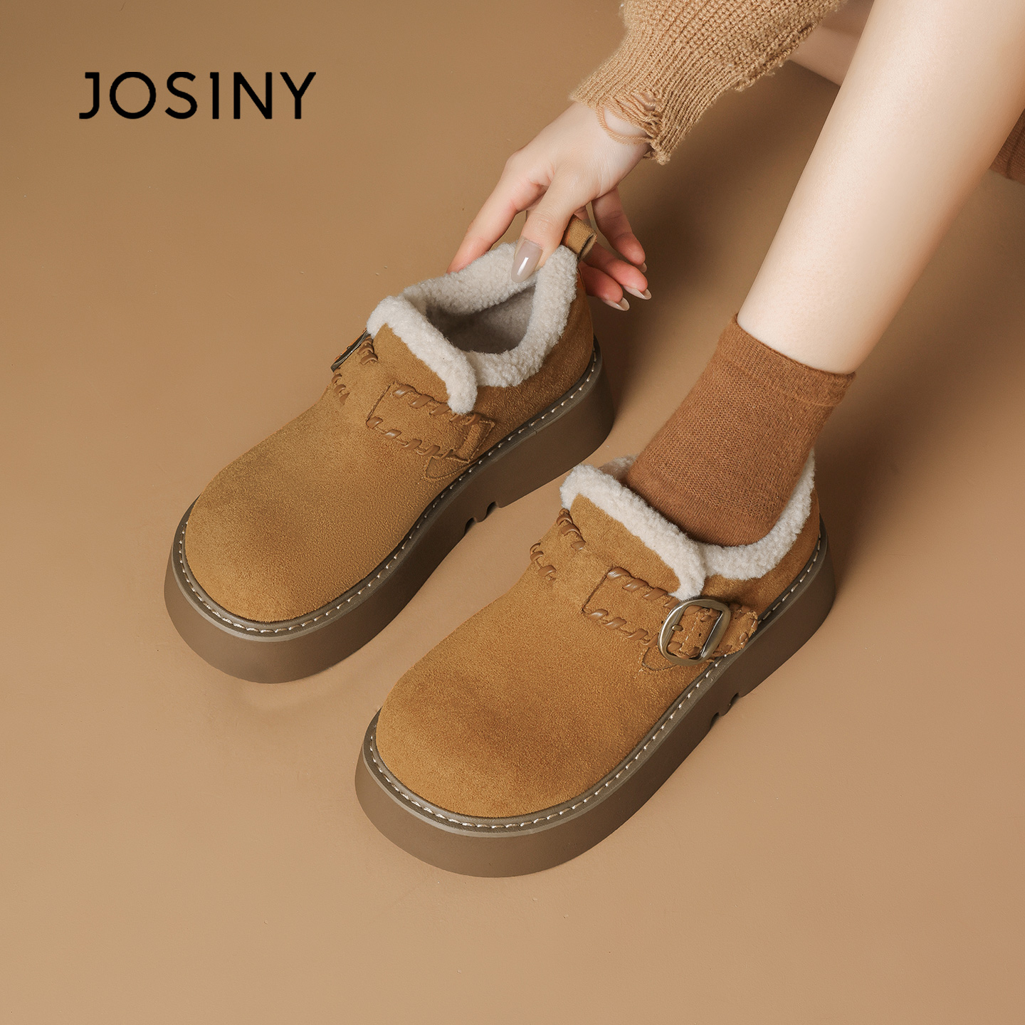 卓诗尼厚底雪地靴新款增高勃肯鞋