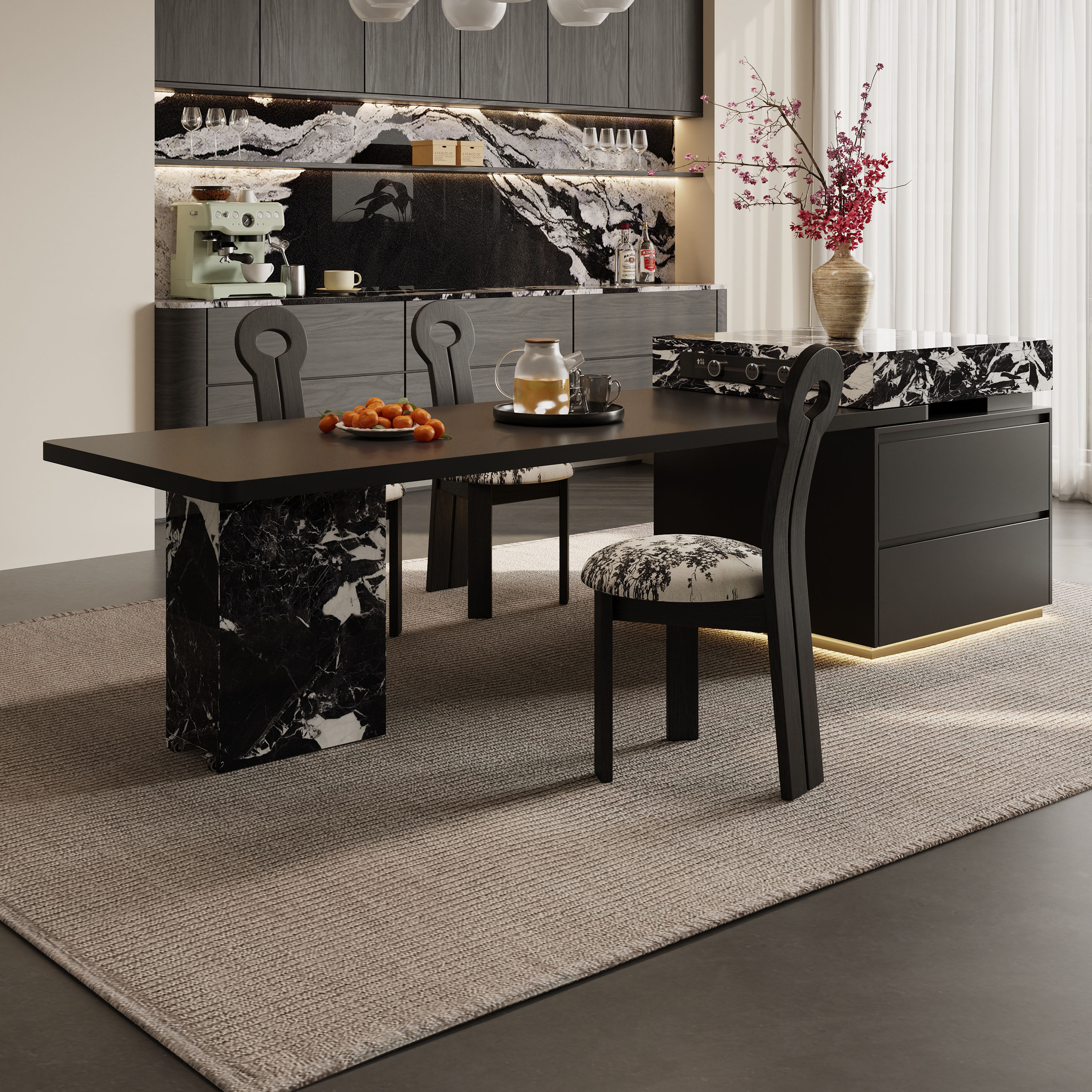 意式简约风宝格丽岩板可伸缩岛台餐桌家用新款设计师多功能中岛台