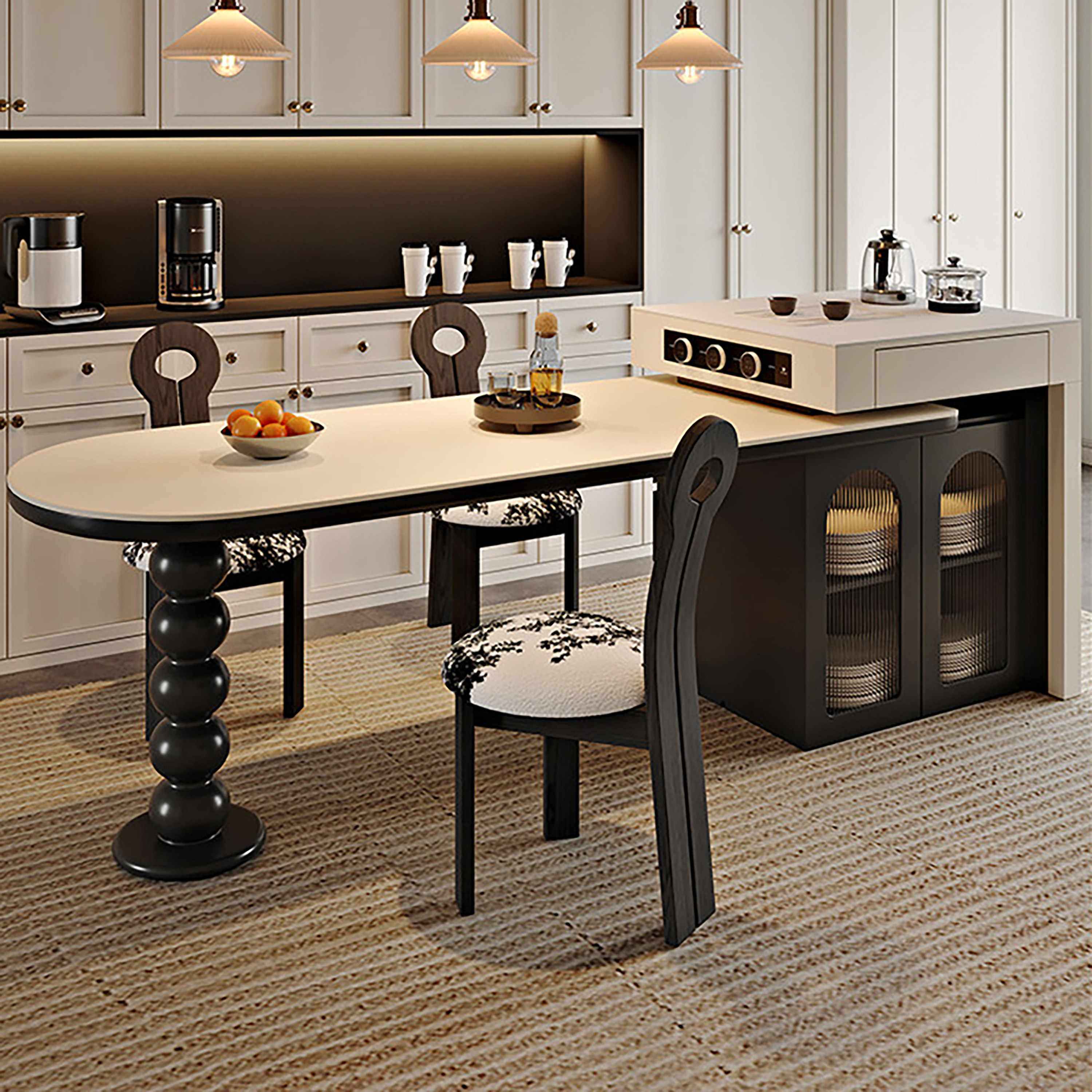 法式复古可伸缩岛台餐桌一体多功能家用小户型圆弧岛台岩板餐桌椅,住宅家具,岛台餐桌,淘宝优惠券,粉丝福利购,淘宝优惠卷