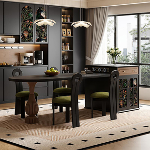 法式 高级悬浮可伸缩岛台餐桌一体小户型定制家用倒台吧台餐台