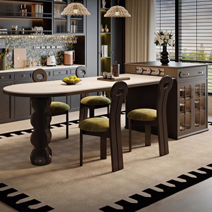 法式 复古风岛台餐桌一体可伸缩家用中岛台餐桌椅中古风岛台餐桌