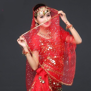 新款 肚皮舞吊币头纱头饰舞蹈表演出纱巾饰品舞蹈头巾首饰配饰