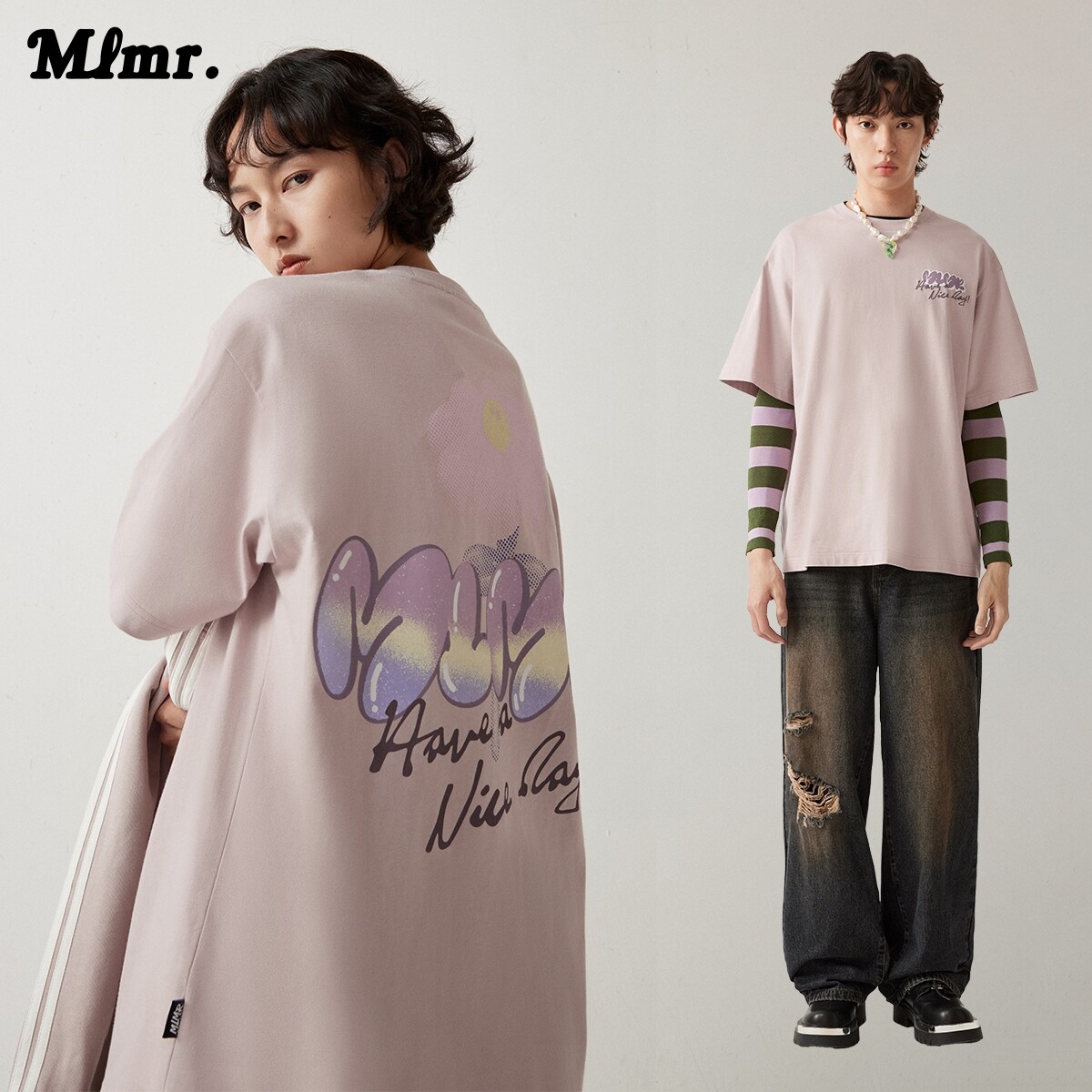 MLMR宽松纯棉舒适百搭潮流简约时尚印花半袖短袖T恤上衣男女同款