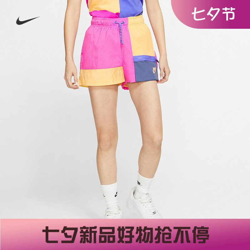 耐克/NIKE女子拼接时尚休闲透气舒适梭织运动短裤CJ2285-110-601