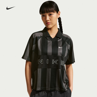 耐克 T恤IO0914 010 103 NIKE女子运动宽松休闲条纹球衣风翻领短袖