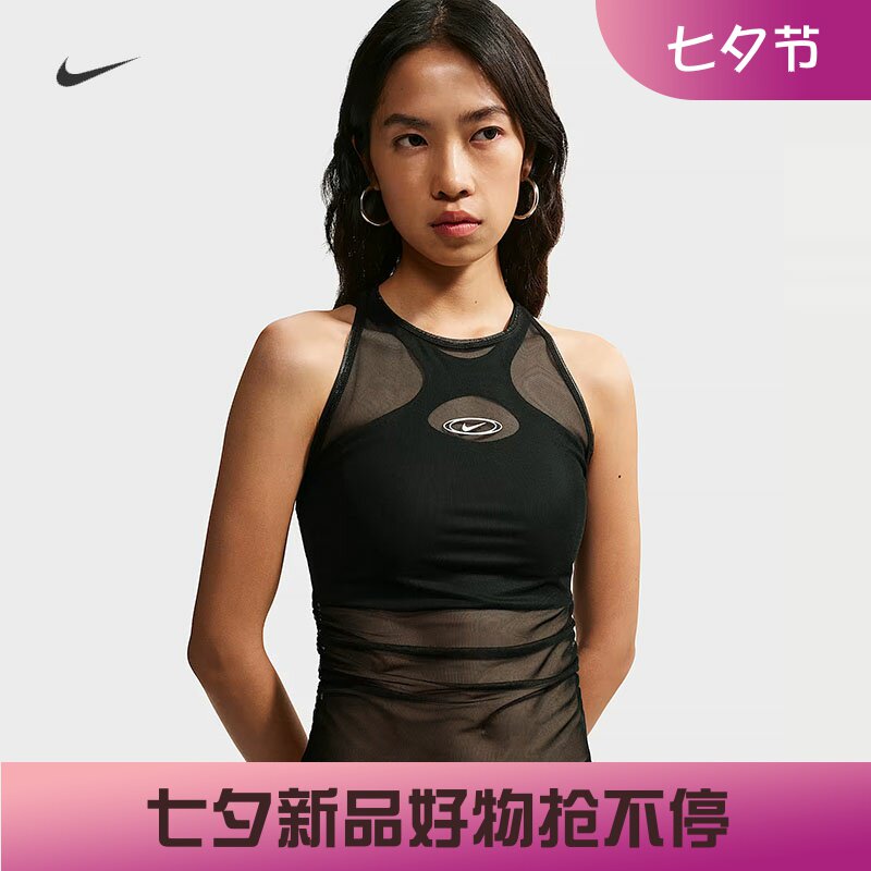 耐克/NIKE女子休闲性感紧身薄纱新款工字美背运动背心IU2648-010