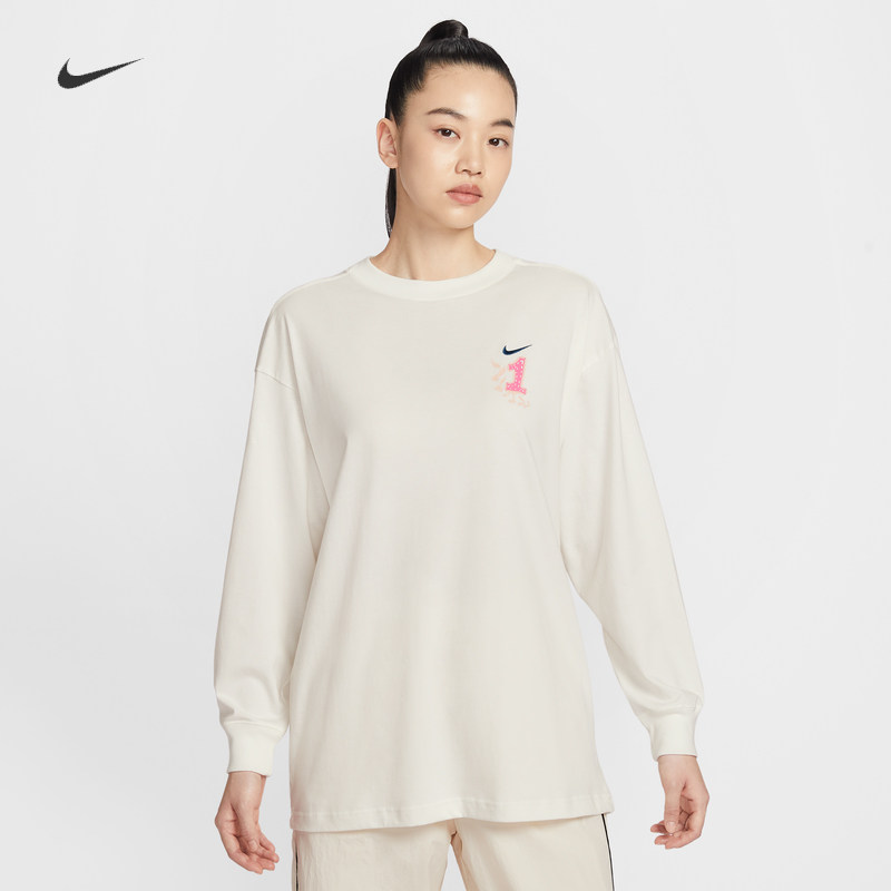 耐克/NIKE女子运动宽松休闲印花纯棉圆领长袖T恤IR0096-133-800