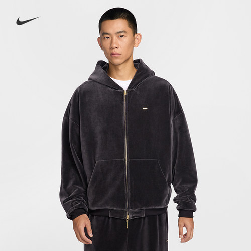 耐克/NIKE男子运动宽松休闲丝绒连帽篮球夹克外套IM0636-010-525