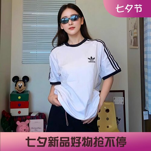 阿迪达斯男子刺绣复古短袖T恤