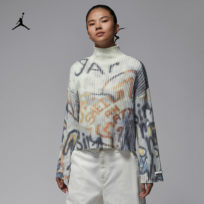 耐克/NIKE JORDAN女子运动休闲印花短款高领毛衣上衣HV0299-901