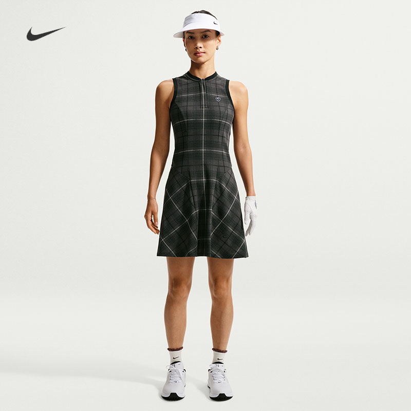 耐克/NIKE女子运动休闲格纹修身速干高尔夫连衣裙IO0354-010-486