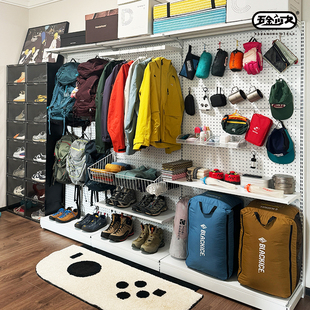 五金少女 白色洞洞板户外装备置物架收纳墙徒步登山落地展示货架