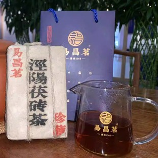 易昌茗泾阳茯砖茶陕西特产仿古麻绳装金花茯茶复古麻绳包装350g