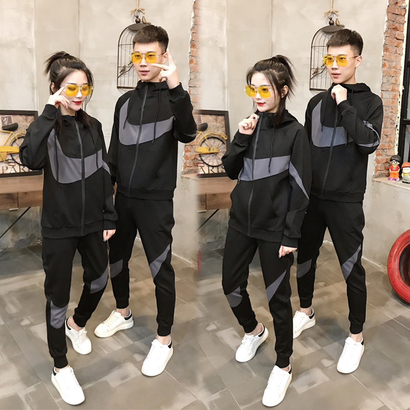 春秋潮牌运动套装男韩版时尚情侣春季休闲连帽长袖卫衣开衫两件套