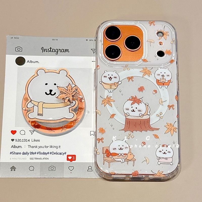 卡通自嘲熊枫叶旋转磁吸支架适用X9D荣耀500PRO/magic8/400手机壳90GT/50SE新款X70/80/300防摔X60畅玩60plus