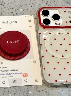 日韩ins酒红波点磁吸支架适用X9D荣耀WIN/500/magic87/400/80/90GT/50SE手机壳X70i/X40简约300/200PRO畅玩60