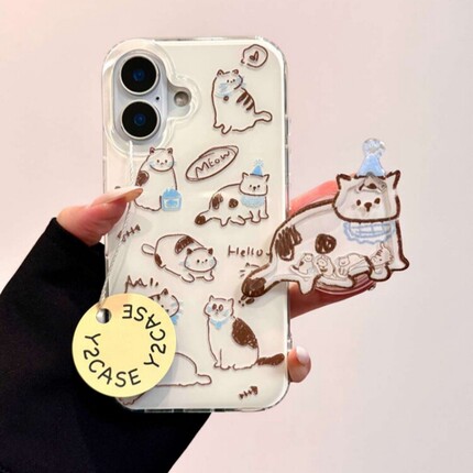 可爱涂鸦猫咪摇摇乐支架适用OPPO A6i/5/Reno15C/14/13手机壳findX9Pro趣味X7ultra新款A3X保护套X8S+A58/A96