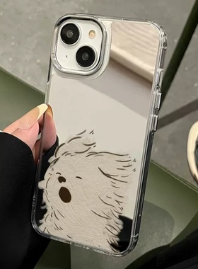 睡不醒哈欠小狗镜面适用Magic8/7/6Lite荣耀400/200/100手机壳X9C/90/80创意60PRO女X70i情侣X50/X9B防摔X40i