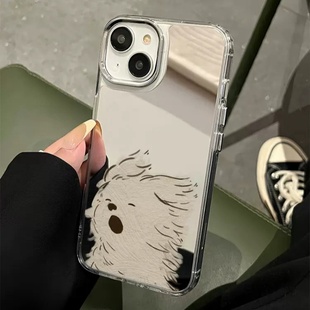 睡不醒哈欠小狗镜面适用Magic8/7/6Lite荣耀400/200/100手机壳X9C/90/80创意60PRO女X70i情侣X50/X9B防摔X40i