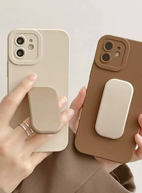 ins复古纯色适用iPhone16promax苹果17Air手机壳按压支架15pro液态14pro/X/11硅胶12promax全包13简约7/8plus