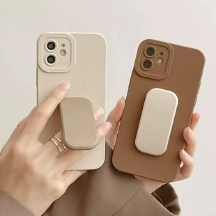ins复古纯色适用iPhone18promax苹果17Air手机壳按压支架15pro液态14pro/X/11硅胶16promax全包13简约7/8plus
