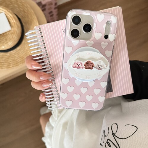 ins奶油粉爱心曲奇小狗磁吸支架适用vivo X300pro/S50手机壳S30/S20/Y500i/X200 Promini新款Y78+Y50防摔X100