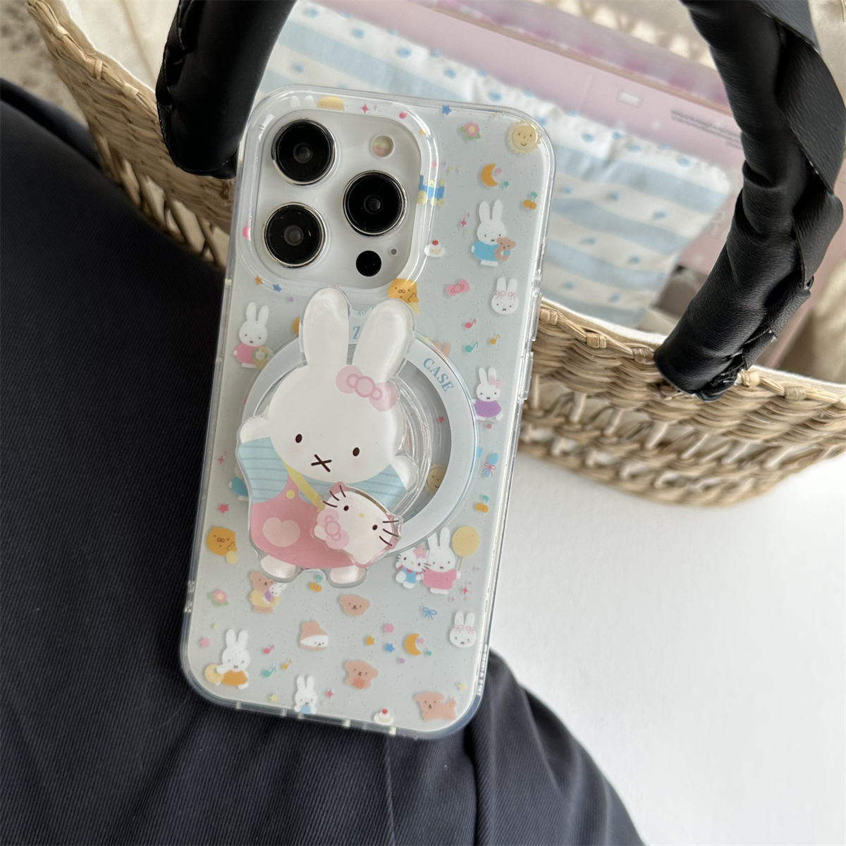 可爱卡通米菲兔旋转磁吸支架适用A3/A5PRO/OPPO FindX8S/X7手机壳reno13女款12pro/11F软壳A78/A57/A96防摔A2