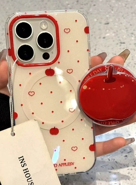 日韩ins红色波点苹果磁吸支架适用苹果11/16promax手机壳16E/13/XR女12/14plus小众15PRO新款XSmax防摔87PLUS