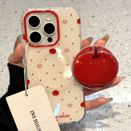 日韩ins红色波点苹果磁吸支架适用A5/OPPO Reno15/14/13/12/11手机壳Find X9/X8ultra/A98/A6pro硬K11/A2/A58