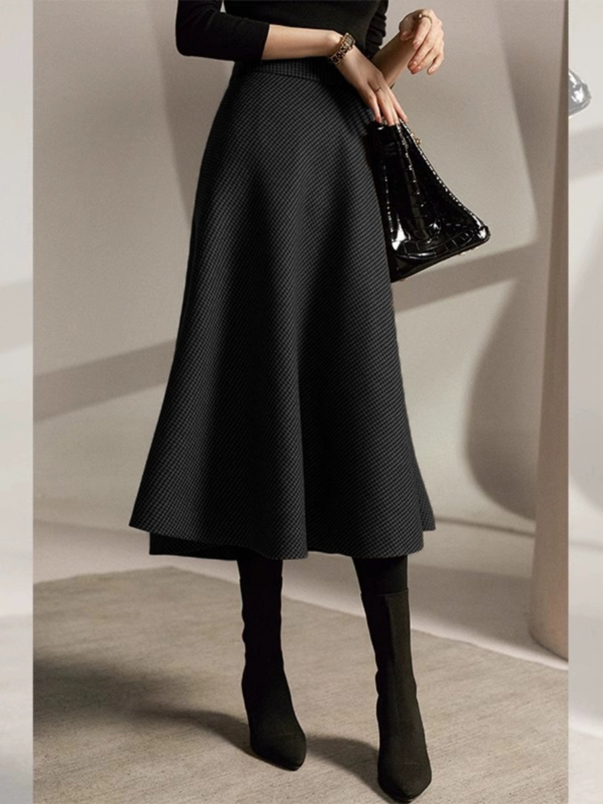 高腰黑色毛呢格子半身裙女2025年秋季新款小个子a字裙赫本风长裙,女装/女士精品,汉服半身裙,淘宝优惠券,粉丝福利购,淘宝优惠卷