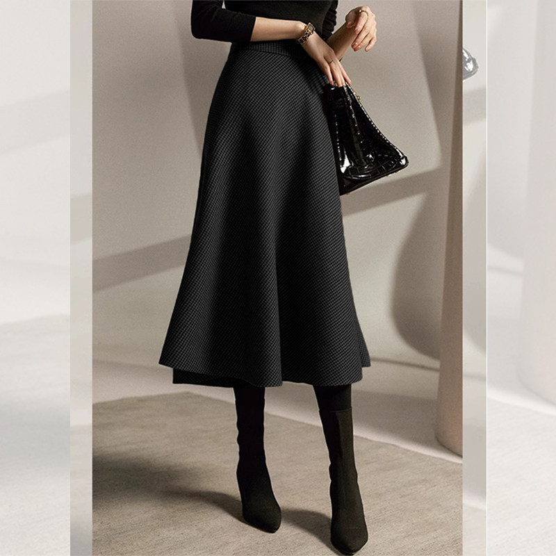 千鸟格高腰毛呢半身裙秋冬新款女装中长款a字裙赫本风高级感显瘦,女装/女士精品,大码半身裙,淘宝优惠券,粉丝福利购,淘宝优惠卷