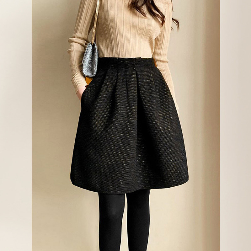 黑色毛呢短裙高级感蓬蓬裙女秋季新款a字半身裙高腰显瘦垂感时尚,女装/女士精品,大码半身裙,淘宝优惠券,粉丝福利购,淘宝优惠卷