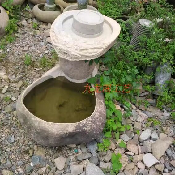 天然雕刻龙头景观复古鱼池石磨