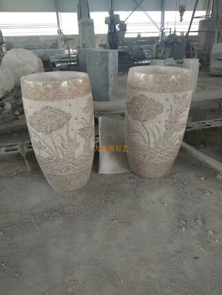 整石头立柱盆天然石材洗脸盆一体式洗手盆阳台落地式庭院石洗手台