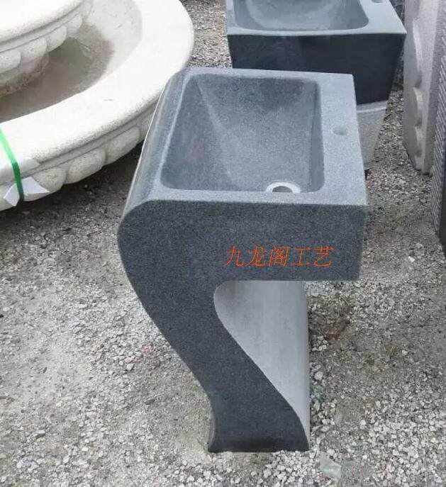 整块天然岩石立柱石盆四角磨光洗手盆花园艺术原石槽高端住宅摆设