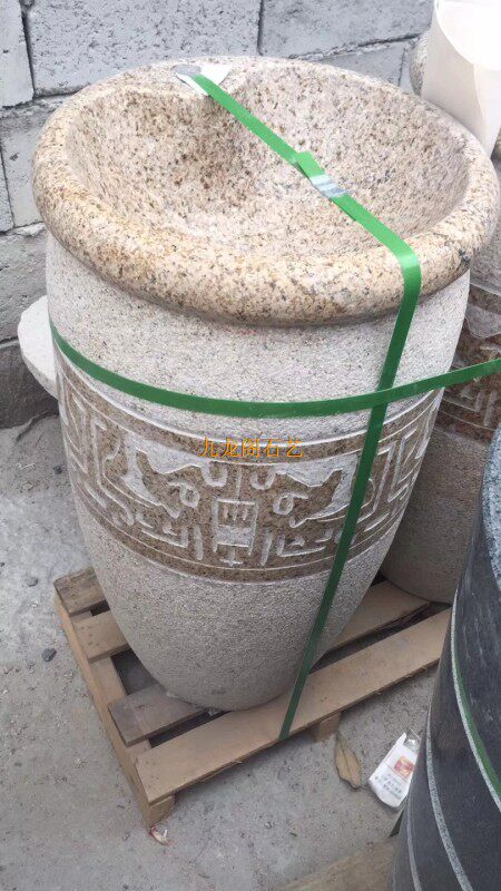 天然花岗岩打磨雕刻石盆一体洗手盆草坪花园景观艺术庭院创意石盆