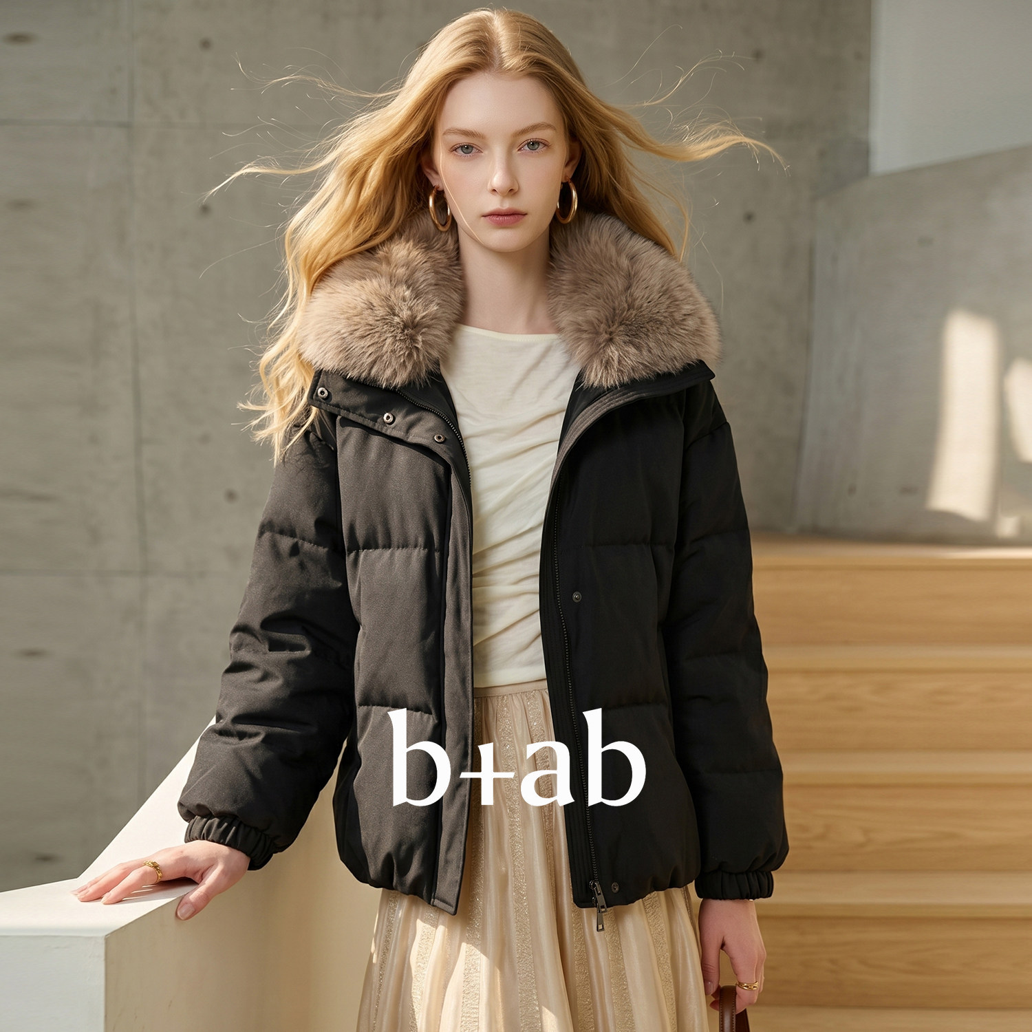 it b+ab 2026冬季新款毛领外套女立领宽松显瘦通勤百搭女士上衣