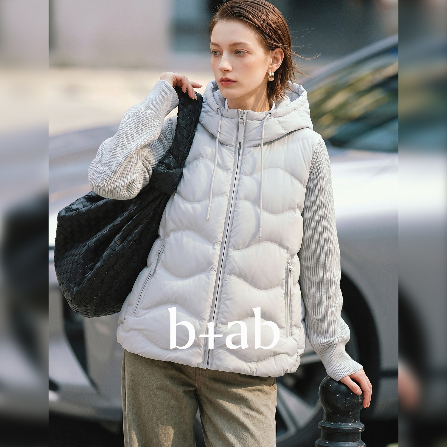 it b+ab 2026冬季新款羽绒服女短款连帽针织拼接袖气质通勤外套