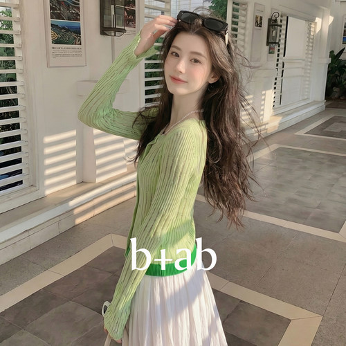 itb+ab绿色针织开衫女2026秋季