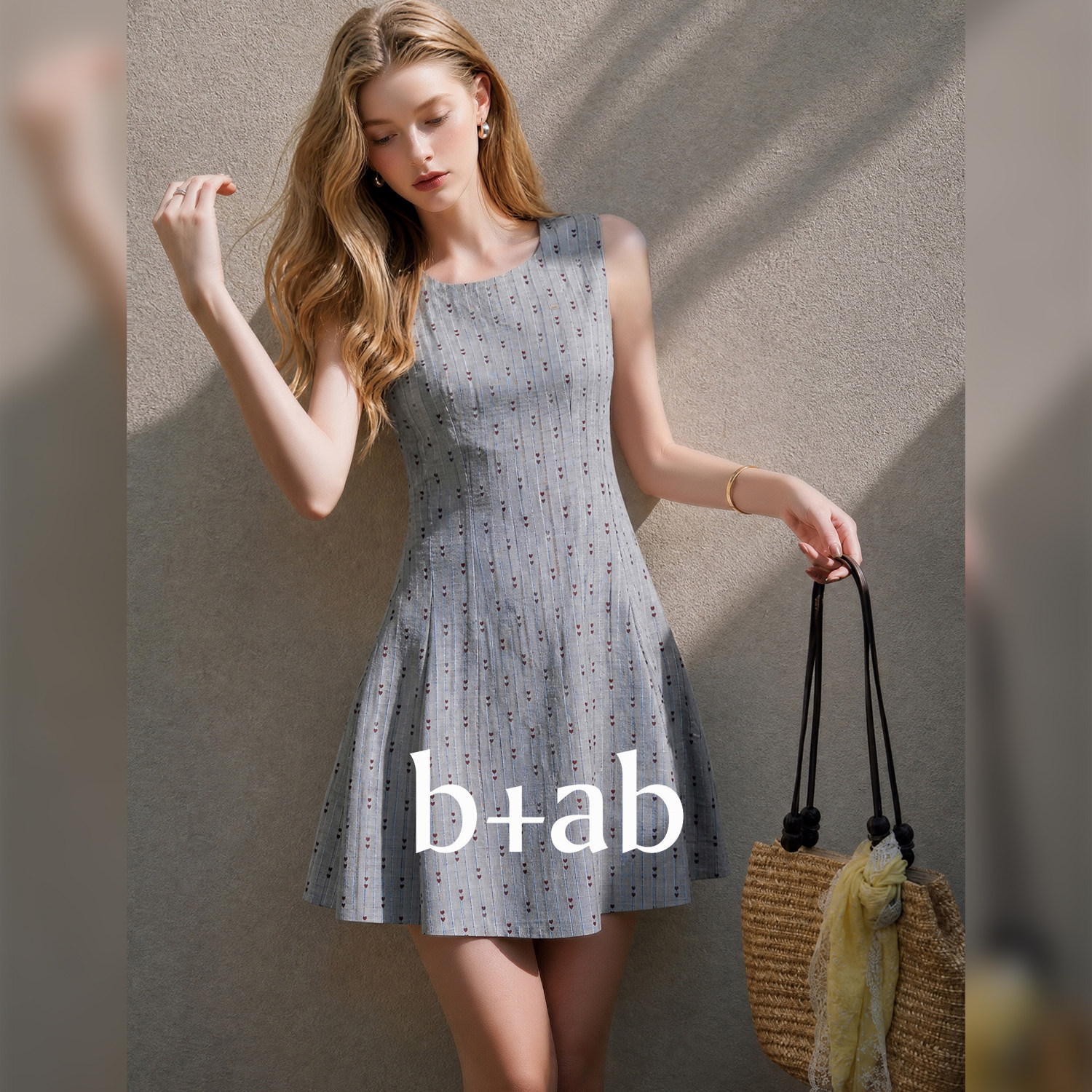 itb+ab灰色收腰波点连衣裙女图片