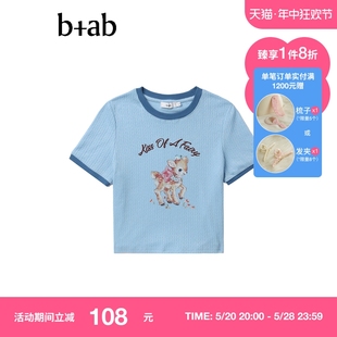 ab女装 T恤夏季 撞色包边短袖 新品 可爱甜美小鹿印花602AIK