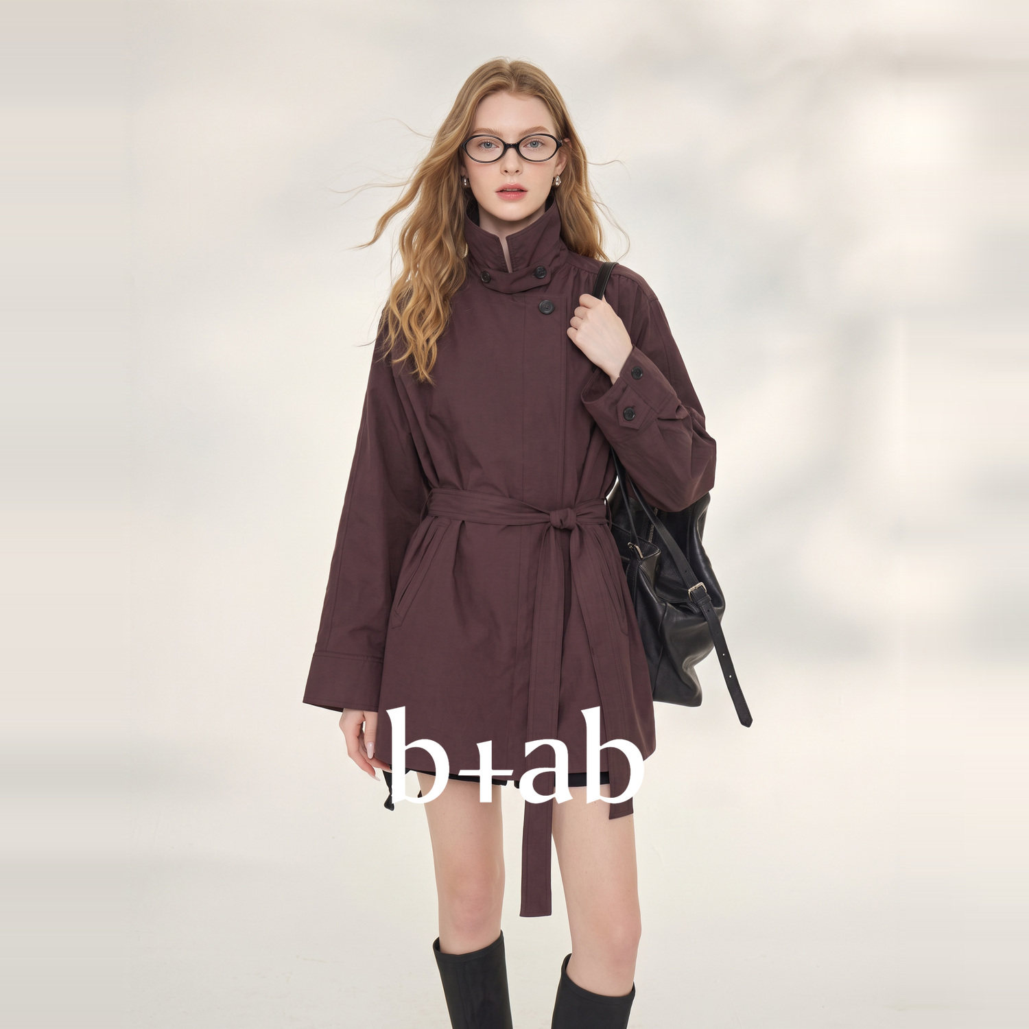 it b+ab 2026秋季新款风衣女日常通勤系带纯色宽松显瘦中长款外套