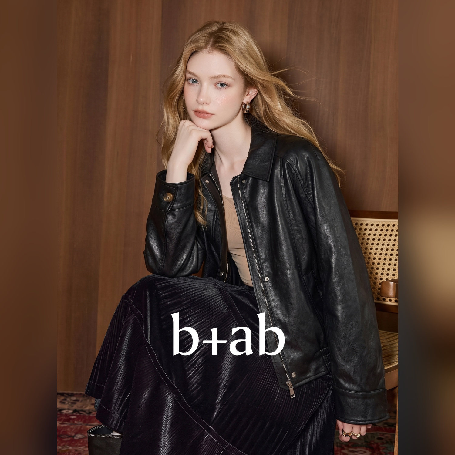 it b+ab 2026冬季新款短外套黑色皮衣拉链常规袖中长款女款设计感