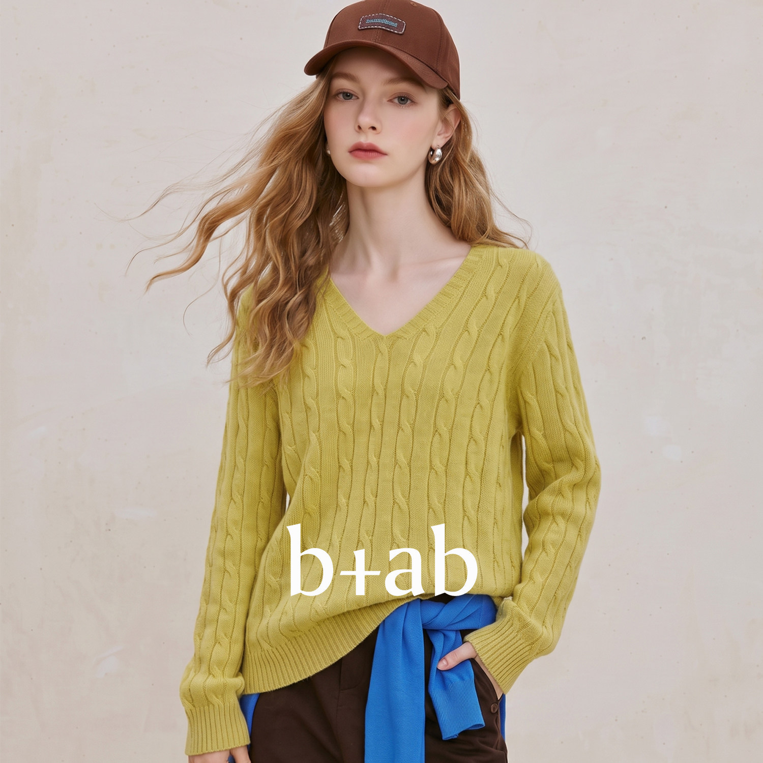 it b+ab V领毛针织衫长袖套头款休闲风女款内搭外穿日常通勤
